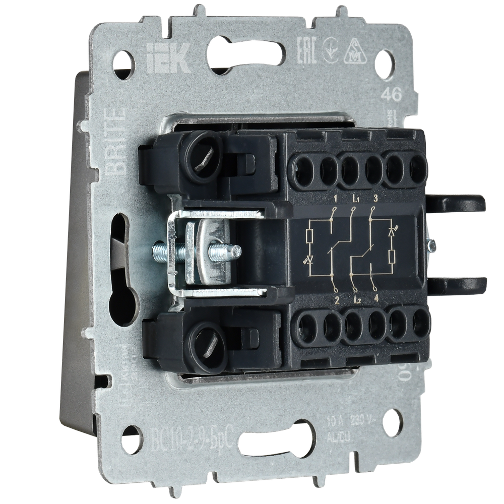 BRITE Выключатель 2-клавишный с индикацией для отелей 10А ВС10-2-9-БрС сталь IEK