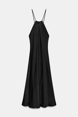 ZARA АТЛАСНОЕ ПЛАТЬЕ ХАЛТЕР ZW COLLECTION, ЧЕРНЫЙ