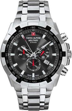 С браслетом Мужские наручные часы с серебряным браслетом Swiss Alpine Military 7043.9237 sapphire crystal chrono 47mm 10ATM