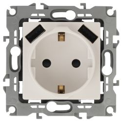 12-4109-02 ЭРА Розетка 2P+E 16A-250В, штор. с 2xUSB 5В-3А, Эра12, слоновая кость | Эра 12 Слоновая кость