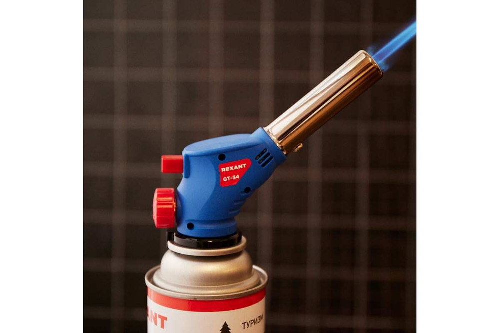 Газовая горелка REXANT GT-34 насадка на баллон, 360 с пьезоподжигом 12-0034