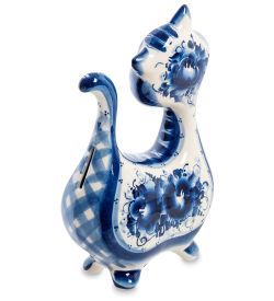 ГЛ- 514 Копилка «Кот-Ватрушка» (Гжельский фарфор)