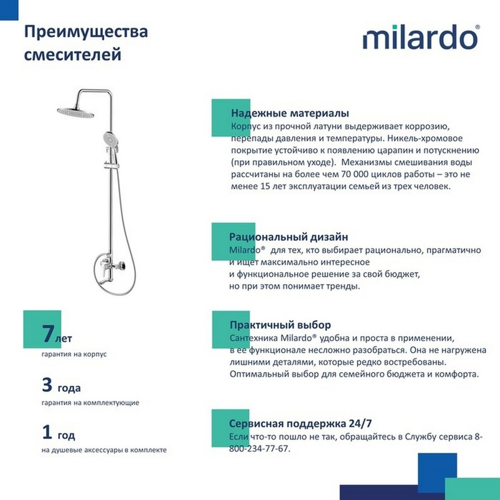 Душевая система 35к Milardo RORSB4FM06 "Rora" лейка "Тропический душ", ХРОМ