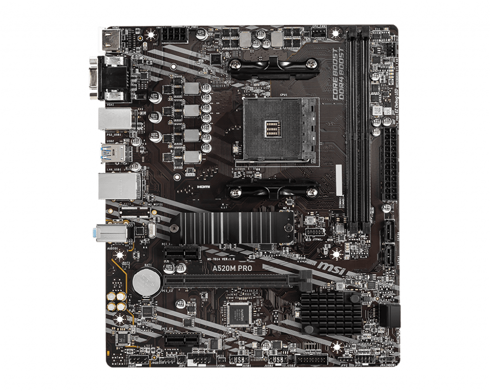 Материнская плата MSI A520M PRO AM4 2xDDR4 4xSATA3 RAID M.2 VGA HDMI DP ARGB header mATX