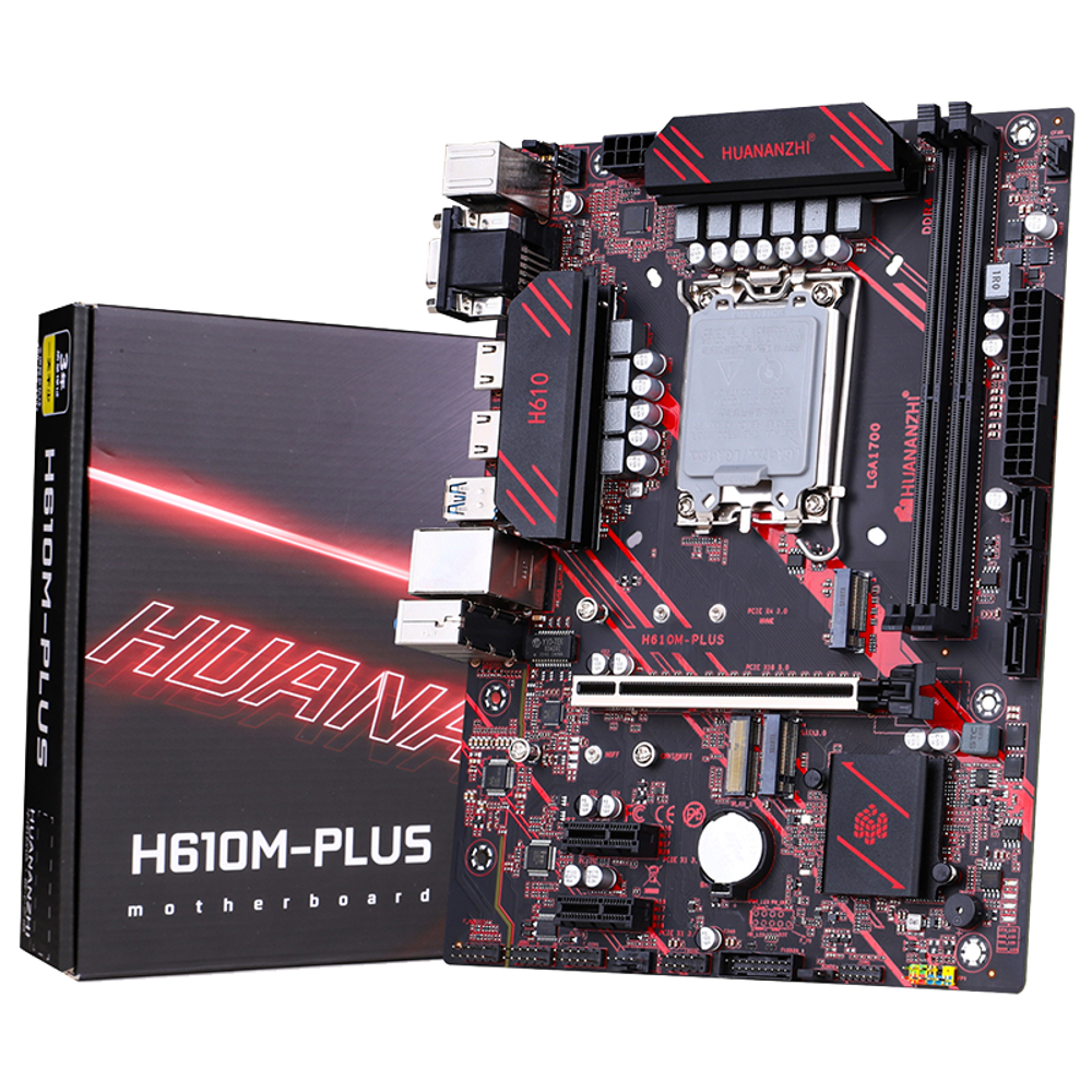 Материнская плата HUANANZHI H610M-PLUS, Socket1700, mATX, Retail, 2xDDR4, PCIe5.0, 1xM.2, GLAN, M.2 WiFi, PS2, 6xUSB2, 4xUSB3, VGA, 2xHDMI, DP (HNZ-H610M-PLUS)