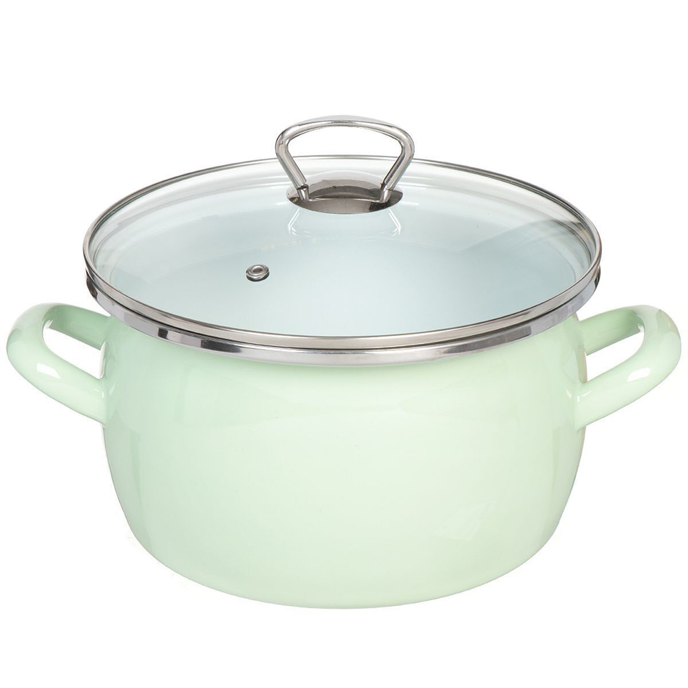 Кастрюля сталь, эмал, 4 л, с крыш, Сантэкс, 1-2440111, салатовый ментол, индукц