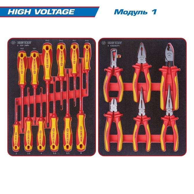 KING TONY (9G38-117MRVEB) Набор инструментов "HIGH VOLTAGE" в синей тележке, 117 предметов