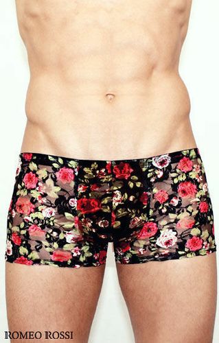 Мужские трусы боксеры кружевные черные с красными розами Romeo Rossi Rose Boxer