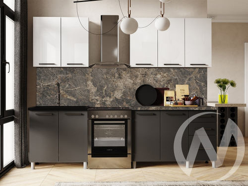Кухня Ребекка 2.0м (корпус белый/белый; графит) 38мм королевский опал