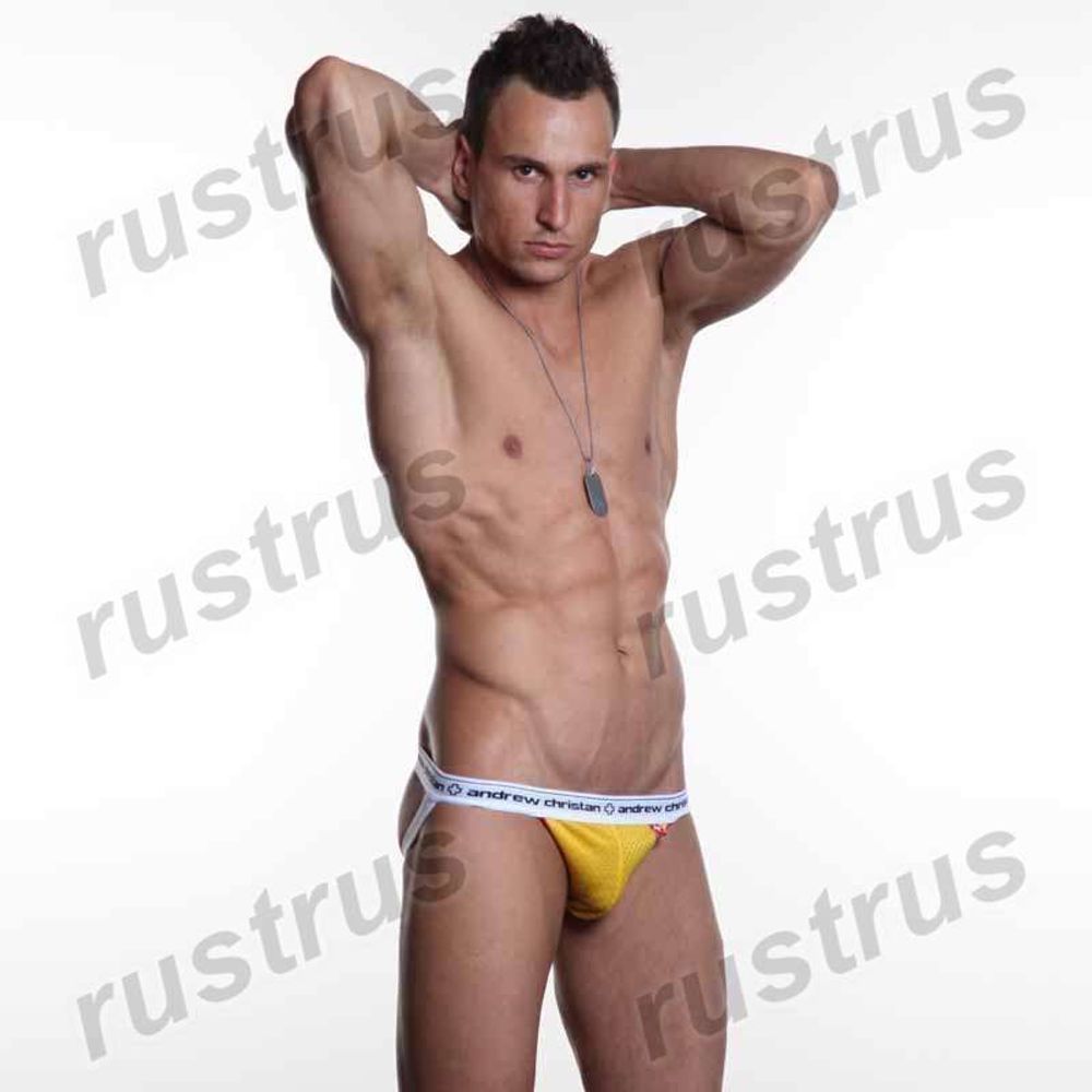 Мужские трусы джоки желтые с белой резинкой Andrew Christian  AC00082