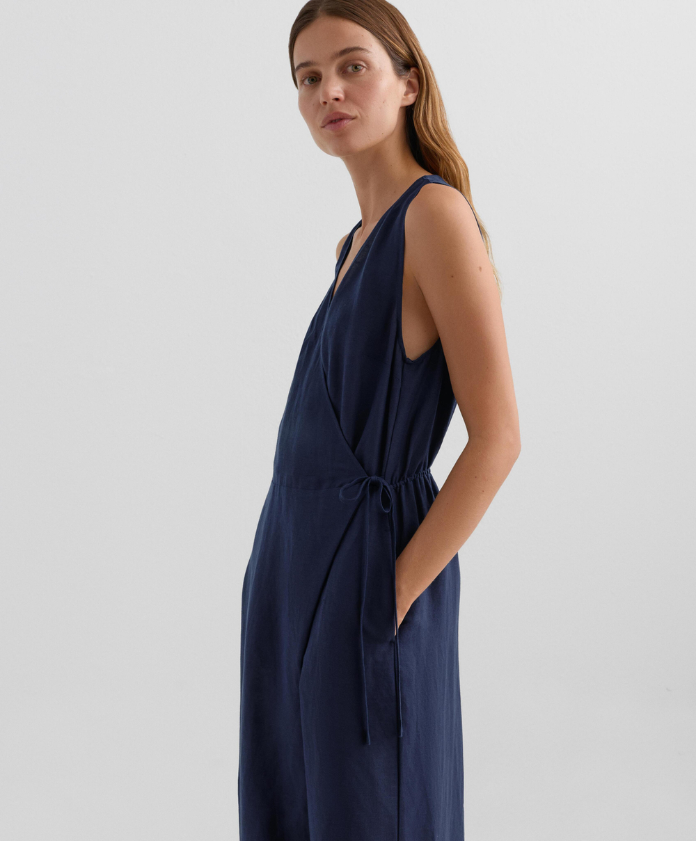 Oysho Длинный комбинезон из льна с запахом, военно-морской