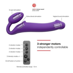 Гибкий страпон Strap-on-me с вибрацией, с 3-мя моторами, фиолетовый