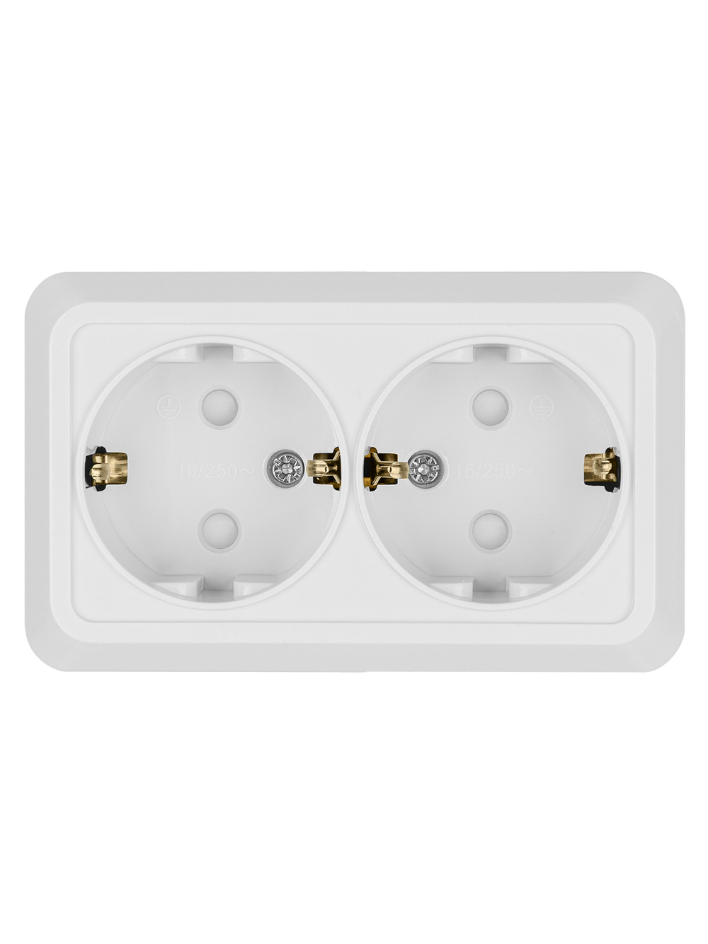 Розетка двойная 2П+З открытой установки с з/ш IP20 16А, белая "Ладога" TDM