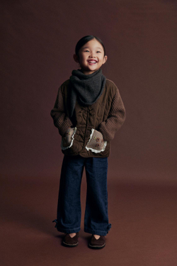 ZARA СТЕГАНАЯ КУРТКА С ТРИКОТАЖНОЙ ОТДЕЛКОЙ, ШОКОЛАДНЫЙ