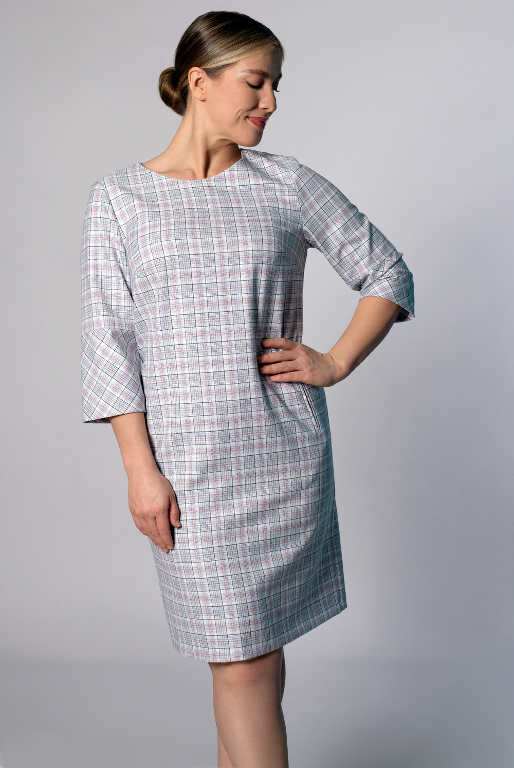 Платье женское 1390Аг, клетка белая #406БКл051390Аг