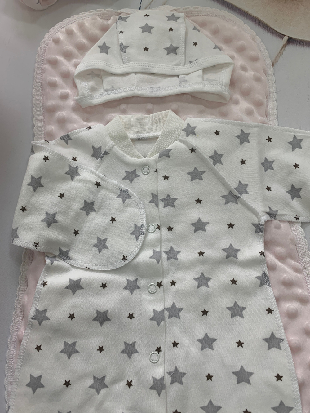 Комплект на выписку зима "Звездопад" - розовый