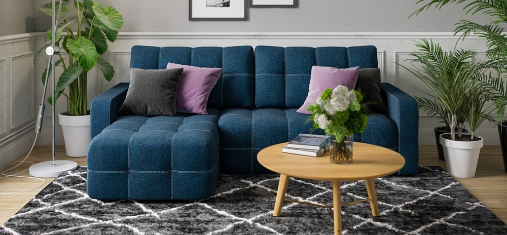 Угловой диван Денди Рогожка Мальмо синий