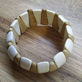 Браслет Заборчик, дерево, цвет молочный, коричневый, ширина 27 мм