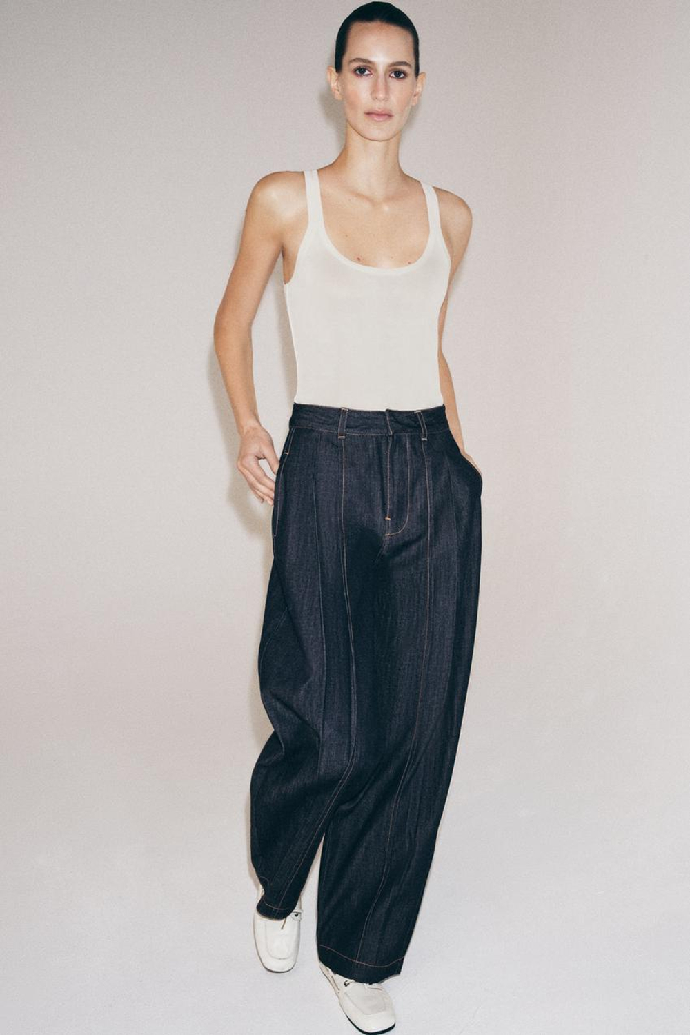 ZARA ТОП ИЗ ТОНКОГО ТРИКОТАЖА БЕЗ РУКАВОВ, БЕЛЫЙ