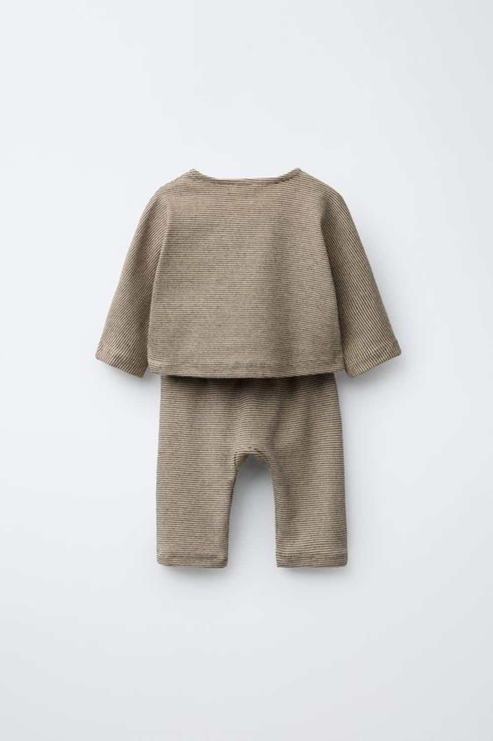 ZARA КОМПЛЕКТ ИЗ ФУТБОЛКИ И БРЮК В ПОЛОСКУ, РЫЖЕВАТО-КОРИЧНЕВЫЙ