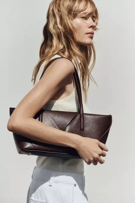 ZARA ПРЯМОУГОЛЬНАЯ ПЛЕТЕНАЯ СУМКА, БОРДОВО-КРАСНЫЙ