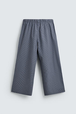 ZARA БРЮКИ RELAXED FIT В КЛЕТКУ С НАШИВКАМИ, МОРСКОЙ СИНИЙ
