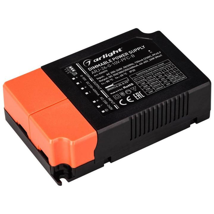 Драйвер Arlight ARJ-26-0-10V-PFC-B 40-65V 26W IP20 0,4A 025070