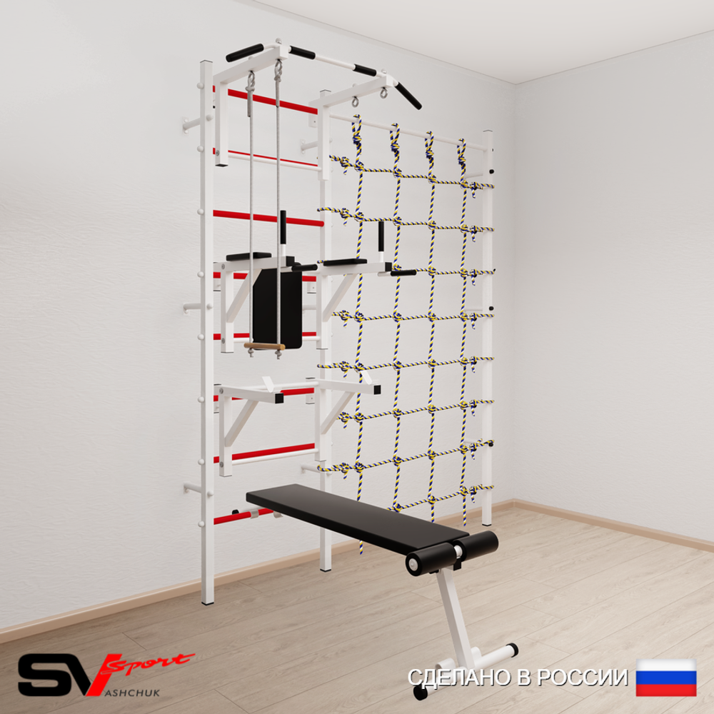 Шведская стенка Sv Sport усиленная 6930 (Турник стандарт/Брусья/Стойка/Скамья/Трапеция/Канатный лаз)