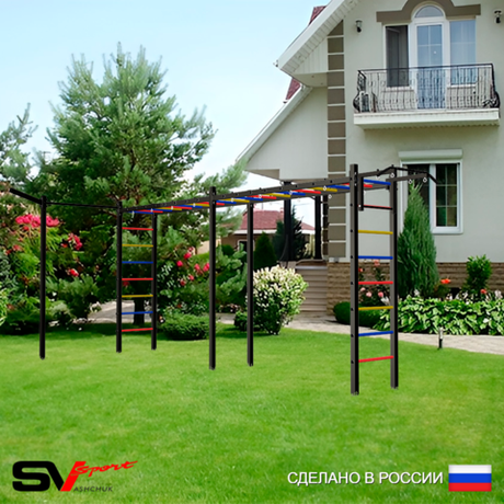 Уличная шведская стенка Sv Sport рукоход х 2 с комплектом турник прямой У50533 (Турник/Кронш бокс)
