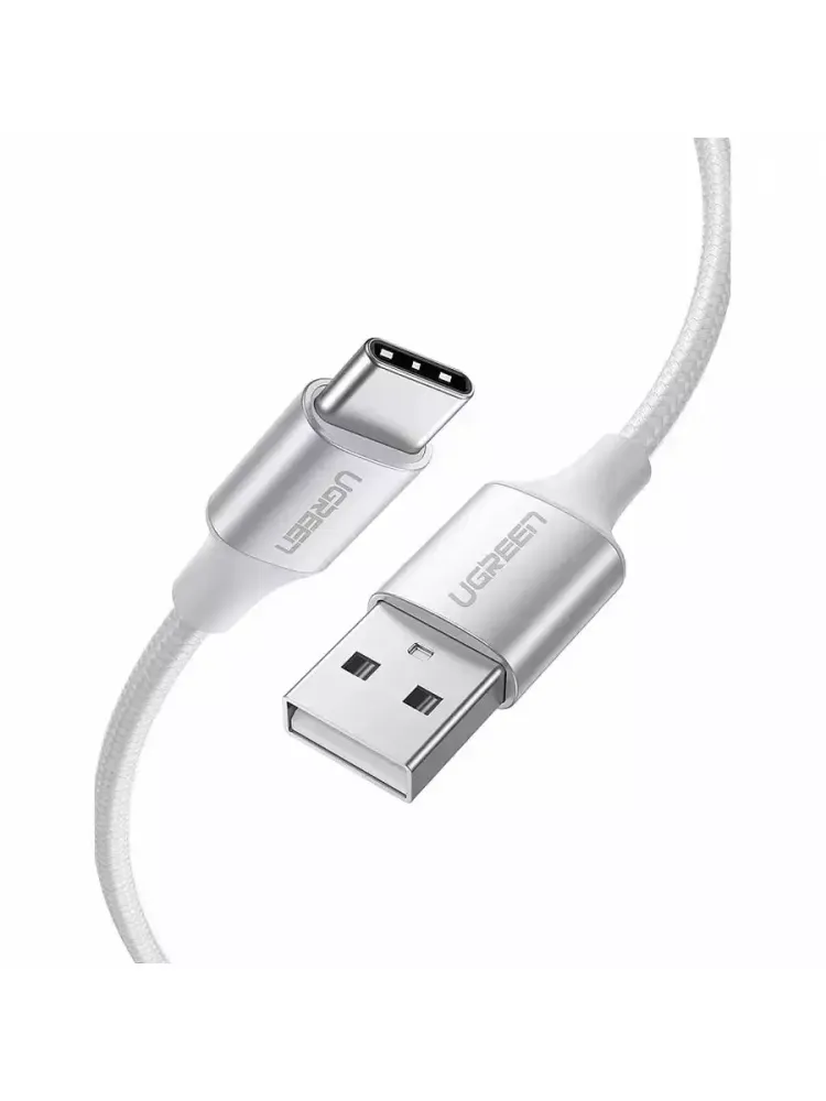 Кабель UGREEN US288 USB-A 2.0 to USB-C Cable Nickel Plating Aluminum Braid 2m (White)