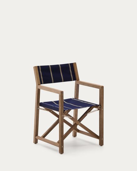 Уличный складной стул Vilara в сине-бежевую полоску из акации