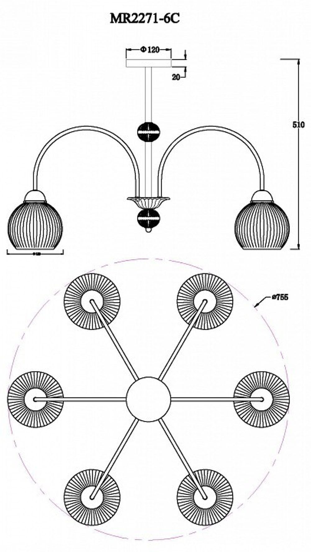 Люстра на штанге MyFar Flora MR2271-6С