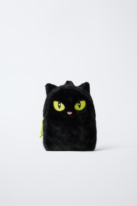 ZARA РЮКЗАК «КОШКА» С МЕХОМ HALLOWEEN, ЧЕРНЫЙ