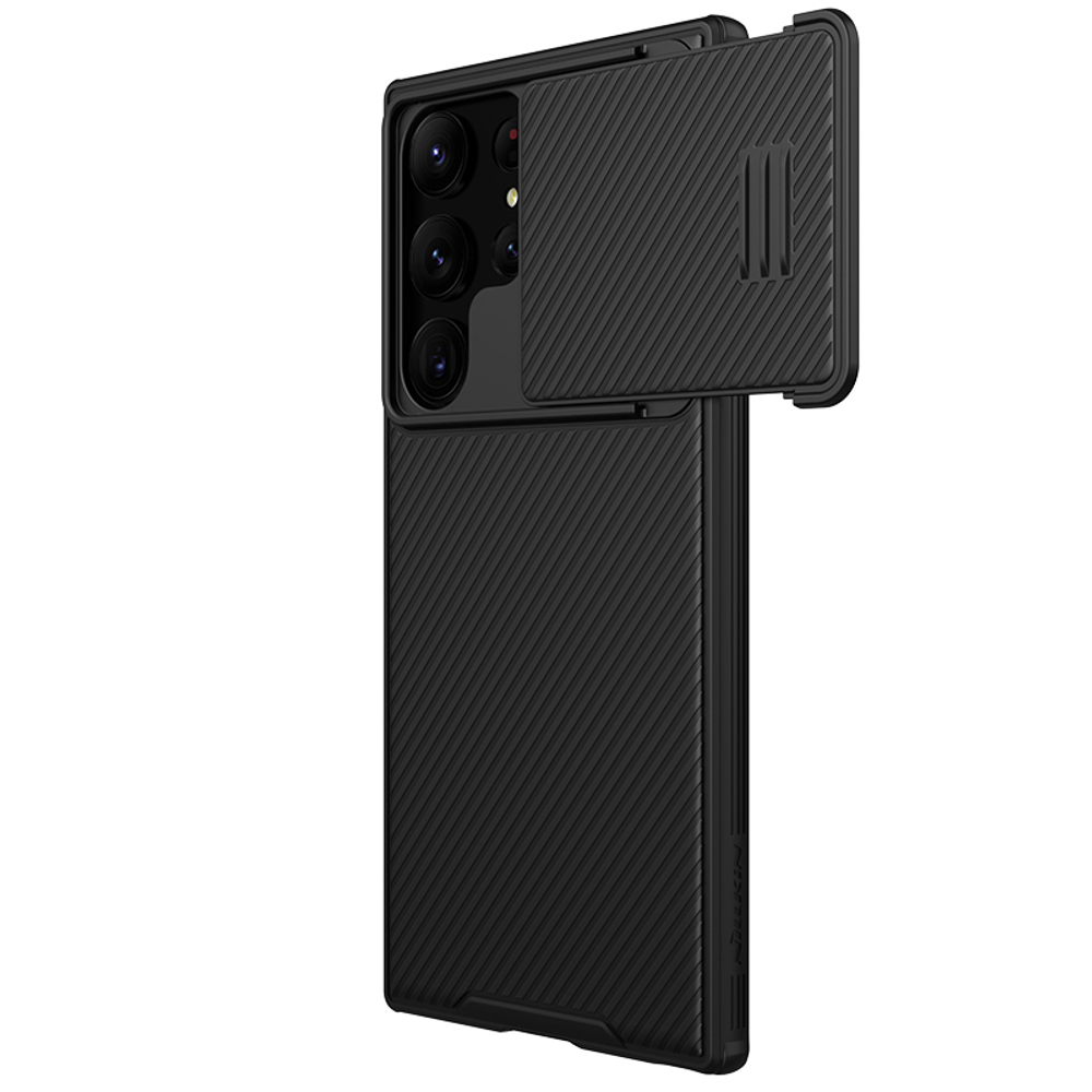 Чехол усиленный от Nillkin для смартфона Samsung Galaxy S23 Ultra, серия CamShield S Case, полуавтоматический механизм сдвижной шторки