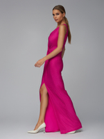 Женское платье макси фуксия с узлом и разрезом