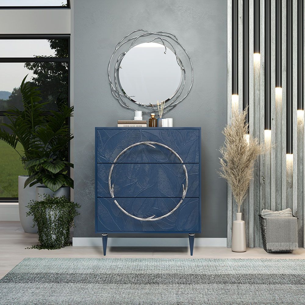 Комод Арт Колор leaves Классик Сильвер с 3 ящиками Королевский синий