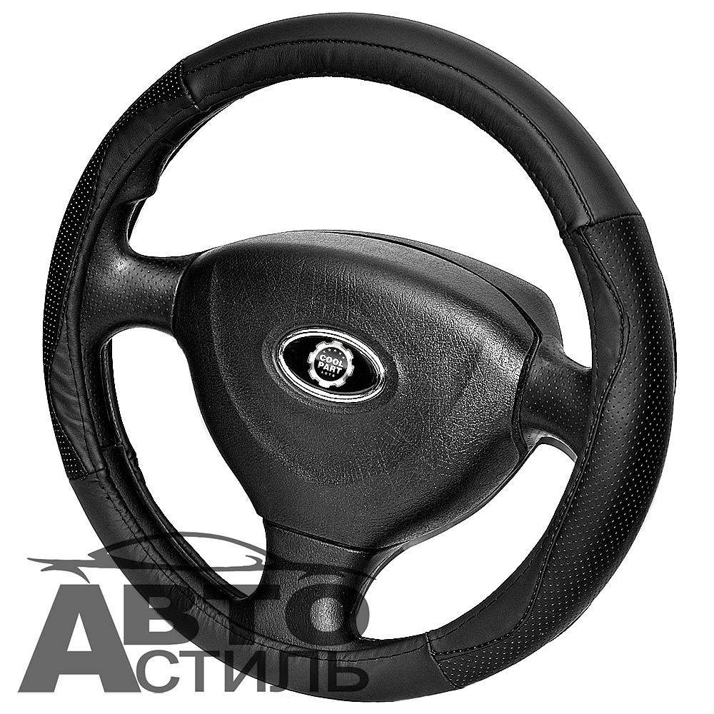 Оплетка на руль круглая Coolpart MAXIMAL (38*38) НАТУР КОЖА черный/черный FX09-BL-BL