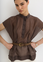 Блуза со складками, шоколадная
