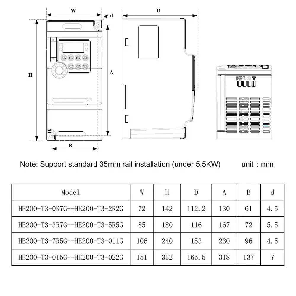 Частотный преобразователь HE200 5,5 кВт киловата 220 в однофазный вход 380В Трехфазный выход
