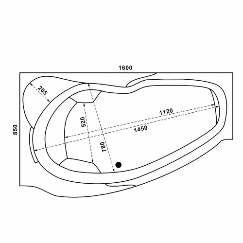 Акриловая ванна Bas Мартиника левая 160х85 с каркасом В 00059
