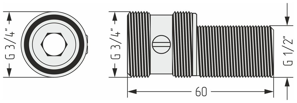 Эксцентрик Сунержа запорный (G 1/2" НР х G 3/4" НР)