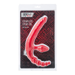 Красный безремневой страпон 15см с вибрацией и анальным отростком 7см ToyFa Black&Red 901401-9