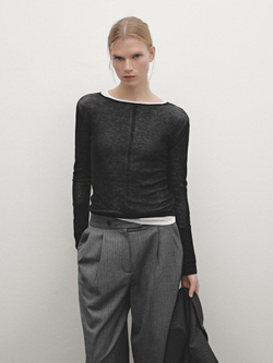 Massimo Dutti Двухслойный свитер из 100% тонкой шерсти, черный