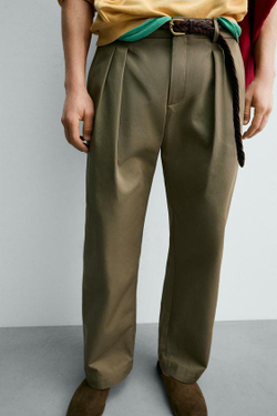 ZARA X AARON LEVINE БРЮКИ ЧИНОС СО СКЛАДКАМИ, ХАКИ