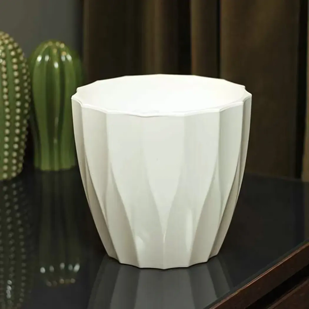 Горшок для цветов пластиковый 4,5л d-20см «Флюте» со вставкой белый