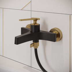 Смеситель для ванны с душем STWORKI Аулум S06100BG матовый черный, матовое золото