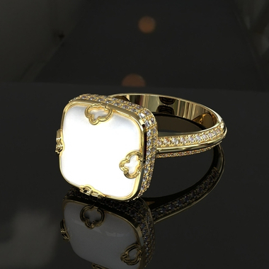 Золотое кольцо из желтого золота 585 пробы с натуральным кахалонгом и бриллиантами