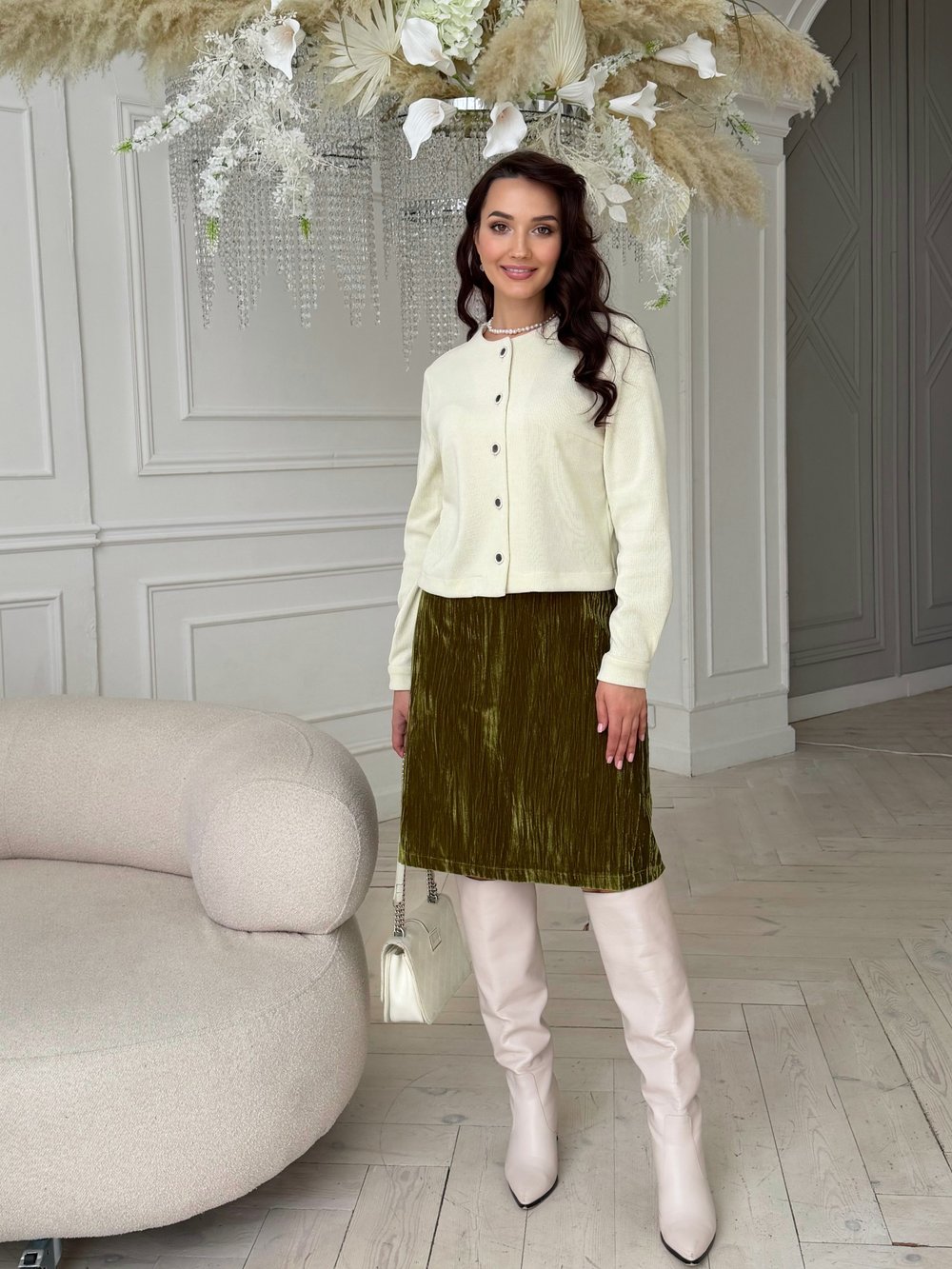 Юбка трапеция из фактурного бархата