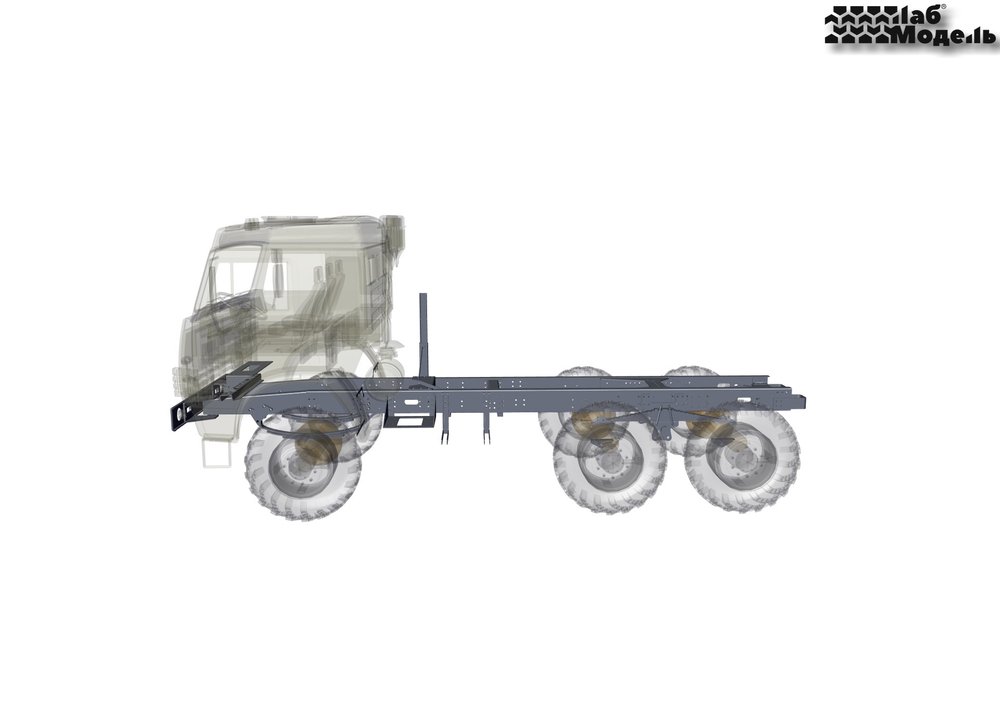 Steel frame for truck with 6x6 wheel formula in 1:10 scale