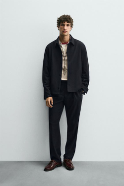 ZARA БРЮКИ REGULAR FIT СО СКЛАДКАМИ, МОРСКОЙ СИНИЙ